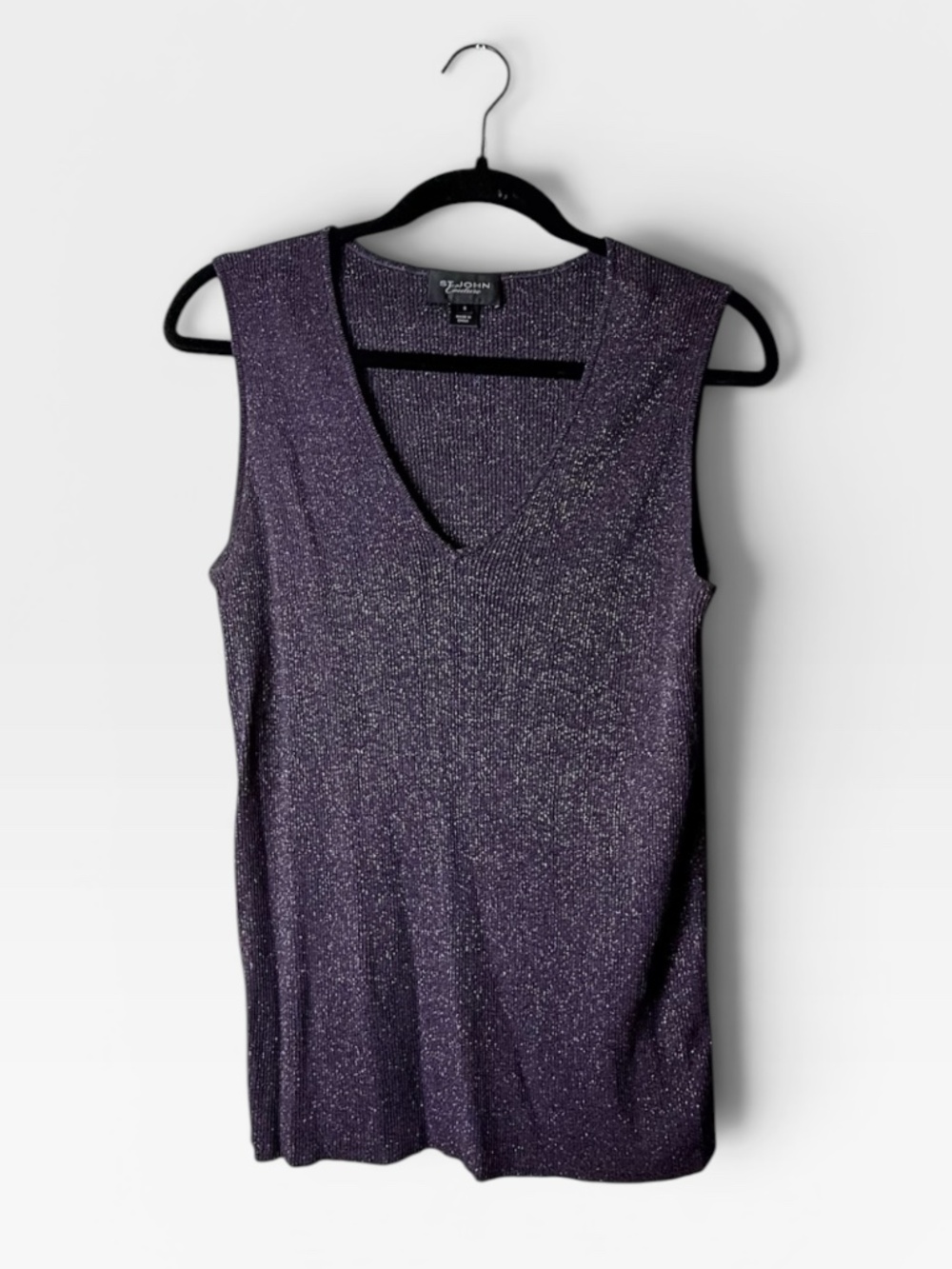 St. John Couture V Kneck Top Size Small Purple Shimmer Sleeveless Blouse (R)